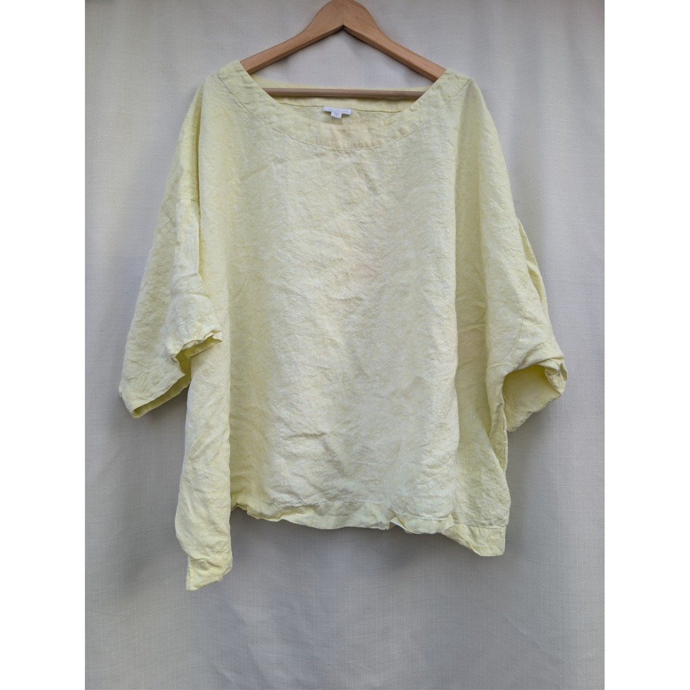 J Jill Pure Jill Blouse Women 4X Light Yellow 100 Linen Oversized Lagenlook Top